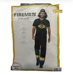 Fireman Costume – Black with Yellow Stripes Suit Includes Large Cap – Sizes M / L / XL