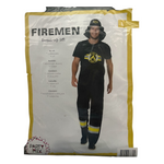 Fireman Costume – Black with Yellow Stripes Suit Includes Large Cap – Sizes M / L / XL