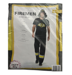 Fireman Costume – Black with Yellow Stripes Suit Includes Large Cap – Sizes M / L / XL