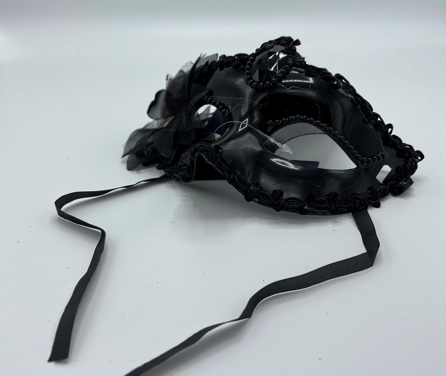 Power Escorts - BR205 Black - Luxury Venetian Love Mask with Stone - Plastic bag