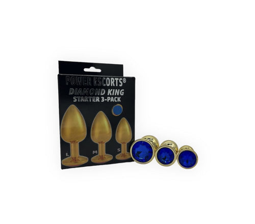 Power Escorts - BR210 Blue - Diamond King Gold Anal Plug Lightblue Stone Starter 3-Pack