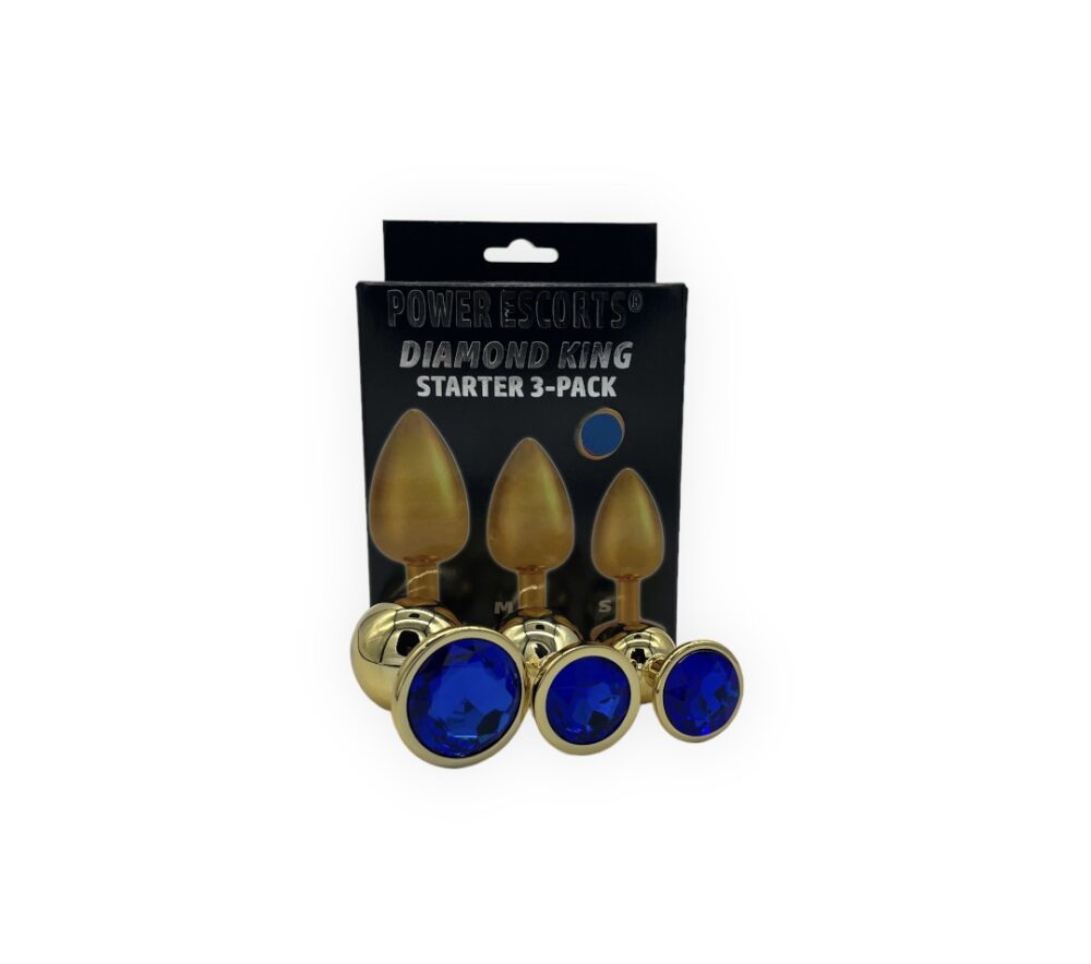 Power Escorts - BR210 Darkblue - Diamond King Gold Anal Plug Dark blue Stone Starter 3-Pack - S, M & L