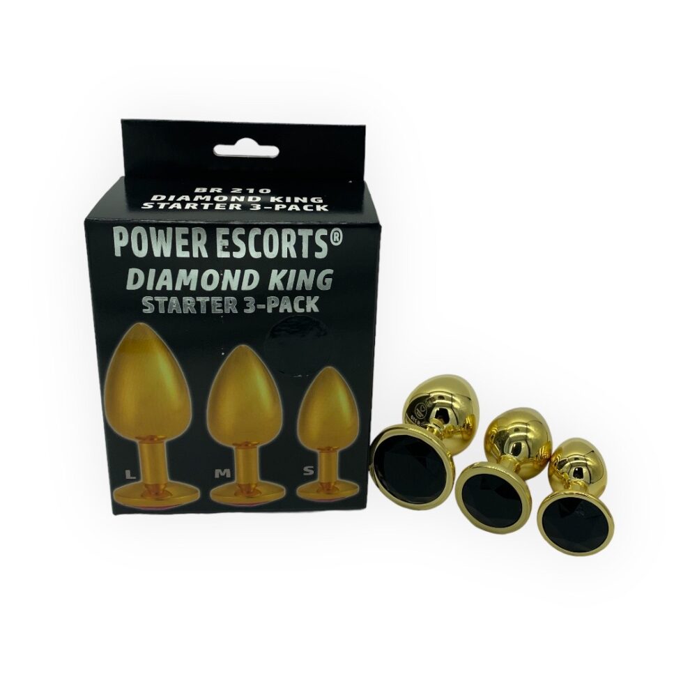 Power Escorts - BR210 Black - Diamond King Gold Anal Plug Black Stone Starter 3-Pack