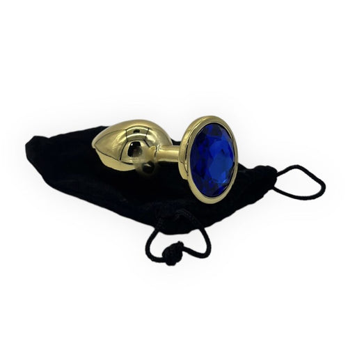 Power Escorts - BR211 Ldarkblue - Diamond King Gold Large Anal Plug Darkblue Stone- Diameter 4 cm - Length 9.5 cm