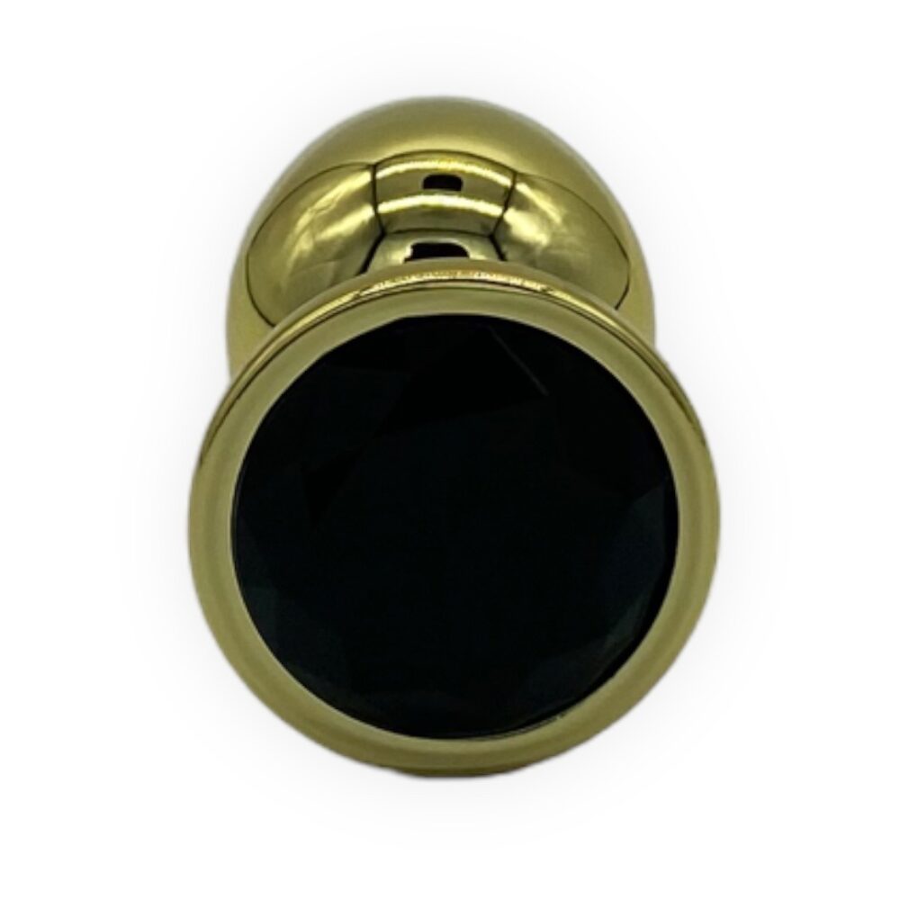 Power Escorts - BR211 Lblack - Diamond King Gold Large Plug With Black Stone - Diameter 4cm - Length 9,5 cm - Window Box