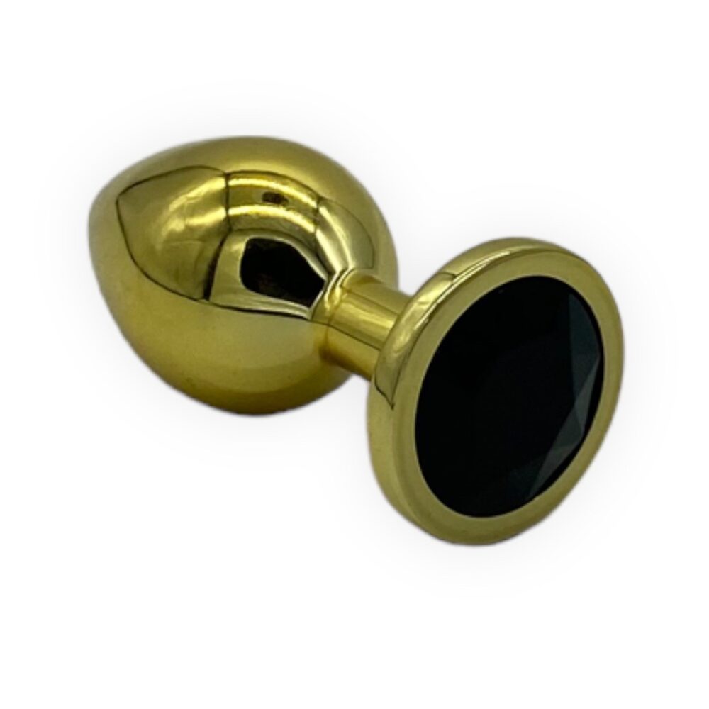 Power Escorts - BR211 Mblack - Diamond King Gold Anal Plug Medium Black Stone - Diameter 3.5 cm - Length 8.5 cm