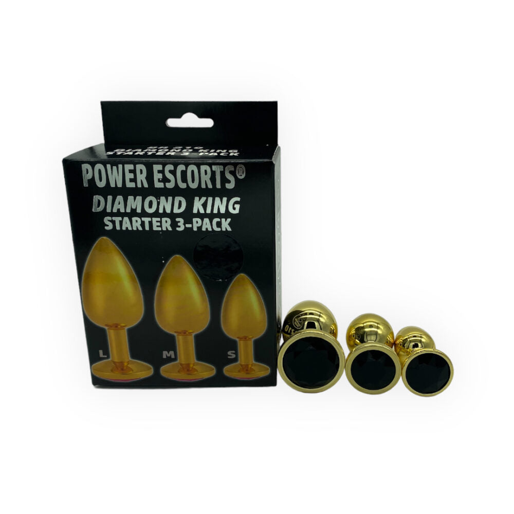 Power Escorts - BR210 Black - Diamond King Gold Anal Plug Black Stone Starter 3-Pack