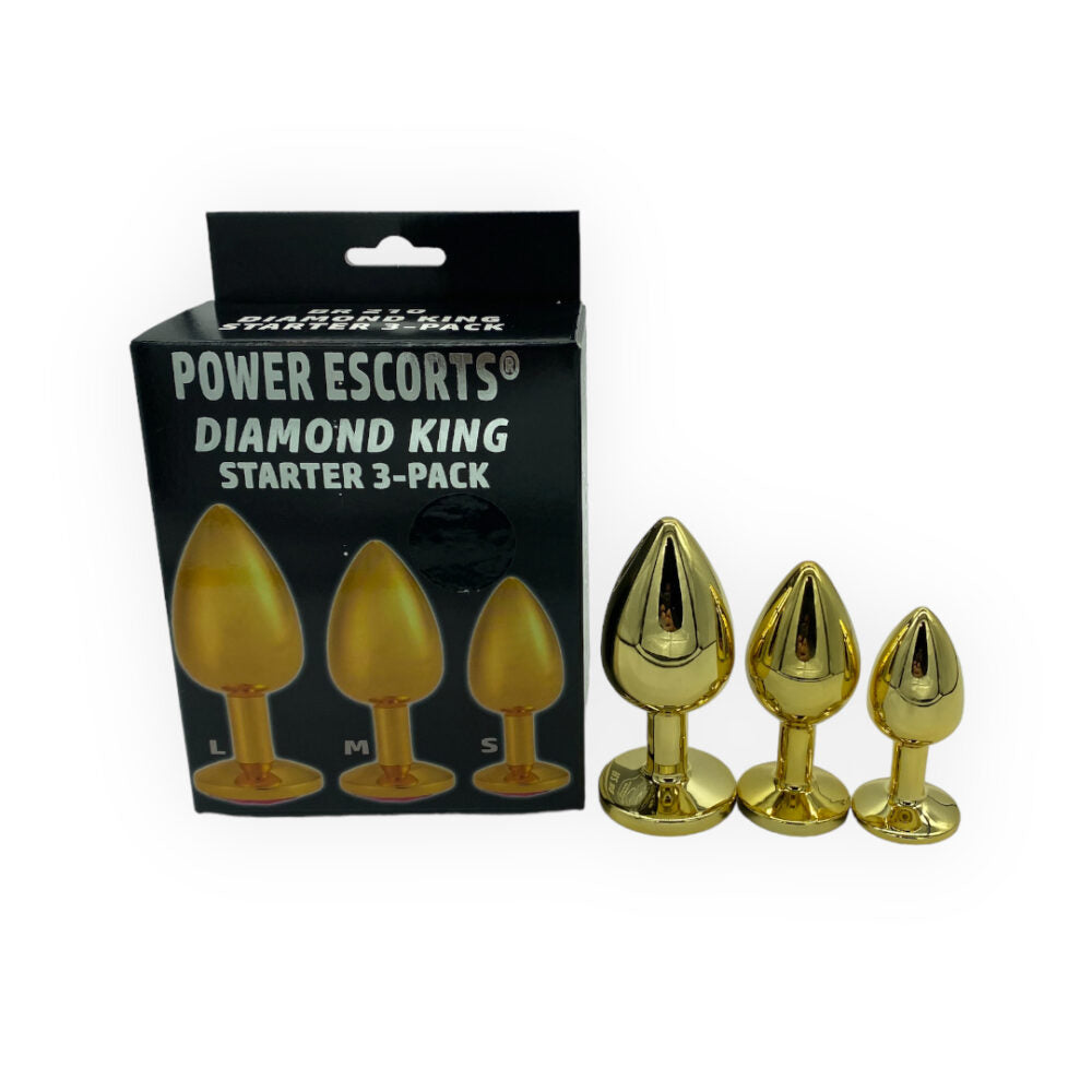 Power Escorts - BR210 Black - Diamond King Gold Anal Plug Black Stone Starter 3-Pack