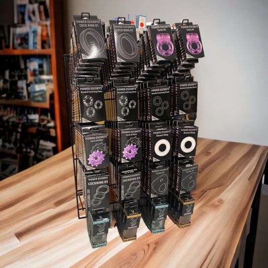 Power Escorts 150 Pieces Mix Cockring & Other Products / Lube Including Free Metal Counter Display