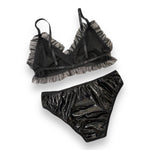 Kinky Pleasure - S013 - Wetlook - Lingerie Set - Black - Size: Large 40/42 - BULK