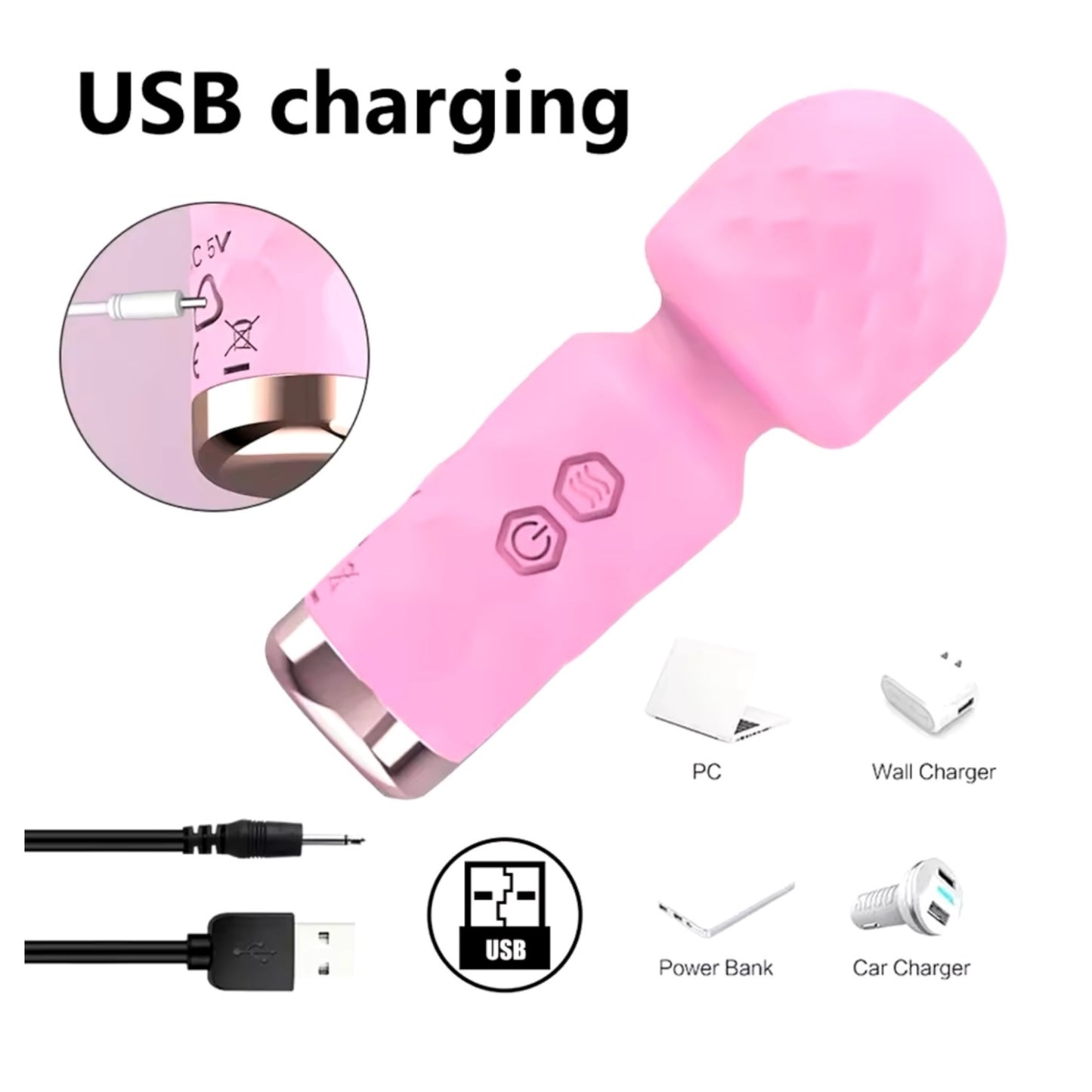 Trendy Deals - TD27237 - Super Smart AV Mini Wand Vibrator 11,5 CM Pink Usb