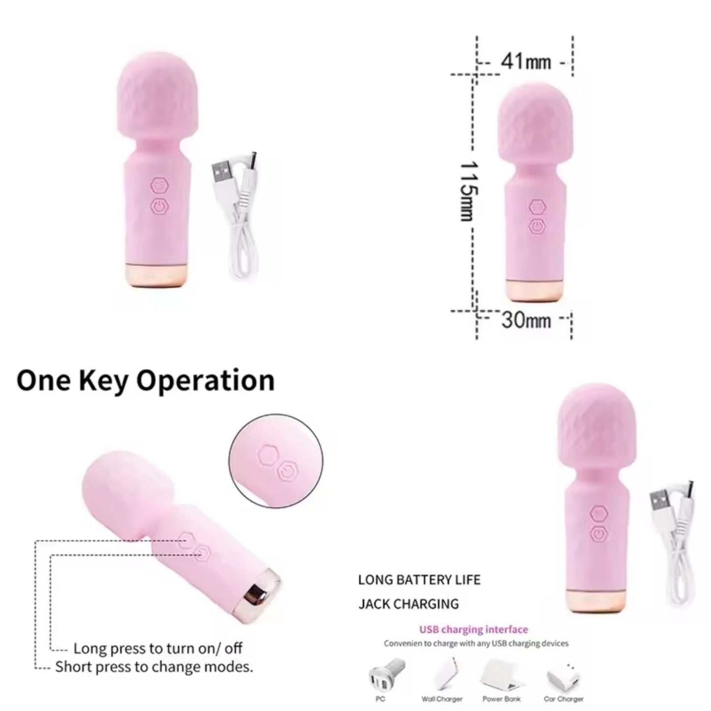 Trendy Deals - TD27237 - Super Smart AV Mini Wand Vibrator 11,5 CM Pink Usb