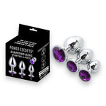 Power Escorts - BR138 - Metallic Anal Plug With Stone - 3 Pack - Colour Box- 7 Colours