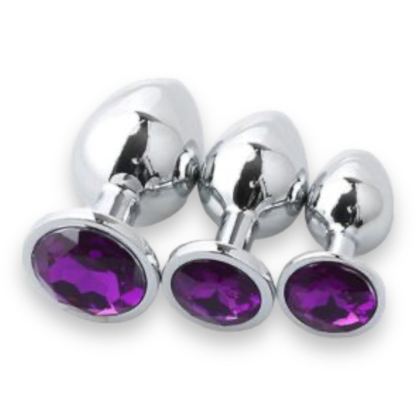 Power Escorts - BR138 - Metallic Anal Plug With Stone - 3 Pack - Colour Box- 6 Colours