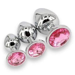 Power Escorts - BR138 - Metallic Anal Plug With Stone - 3 Pack - Colour Box- 7 Colours