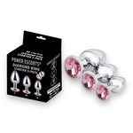 Power Escorts - BR138 - Metallic Anal Plug With Stone - 3 Pack - Colour Box- 7 Colours