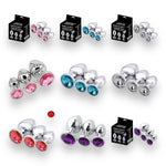 Power Escorts - BR138 - Metallic Anal Plug With Stone - 3 Pack - Colour Box- 7 Colours