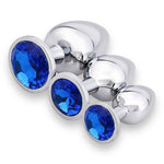 Power Escorts - BR138 - Metallic Anal Plug With Stone - 3 Pack - Colour Box- 7 Colours