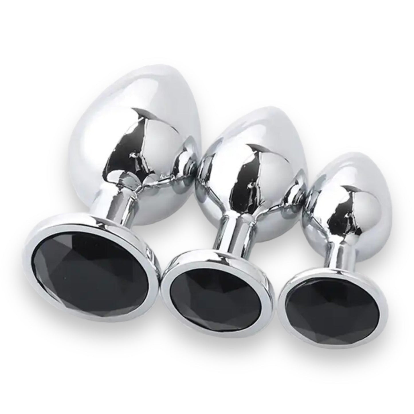 Power Escorts - BR138 - Metallic Anal Plug With Stone - 3 Pack - Colour Box- 6 Colours