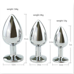 Power Escorts - BR138 - BULK - Metallic Anal Plug With Stone - 3 Pack - 6 Colours - JUST PLASTIC BAG