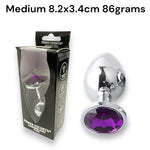 Power Escorts - BR137 - Metallic Anal Plug With Stone - 3 Sizes - 7 Colours