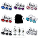Power Escorts - BR138 - Metallic Anal Plug With Stone - 3 Pack - Colour Box- 7 Colours