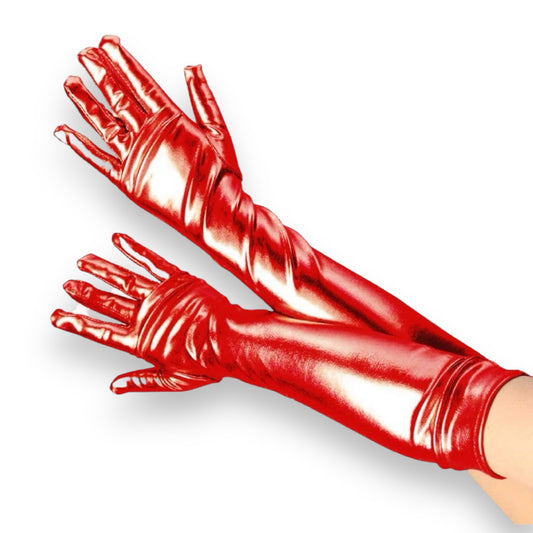 Kinky Pleasure - Hand Gloves Long Wettlook - Red