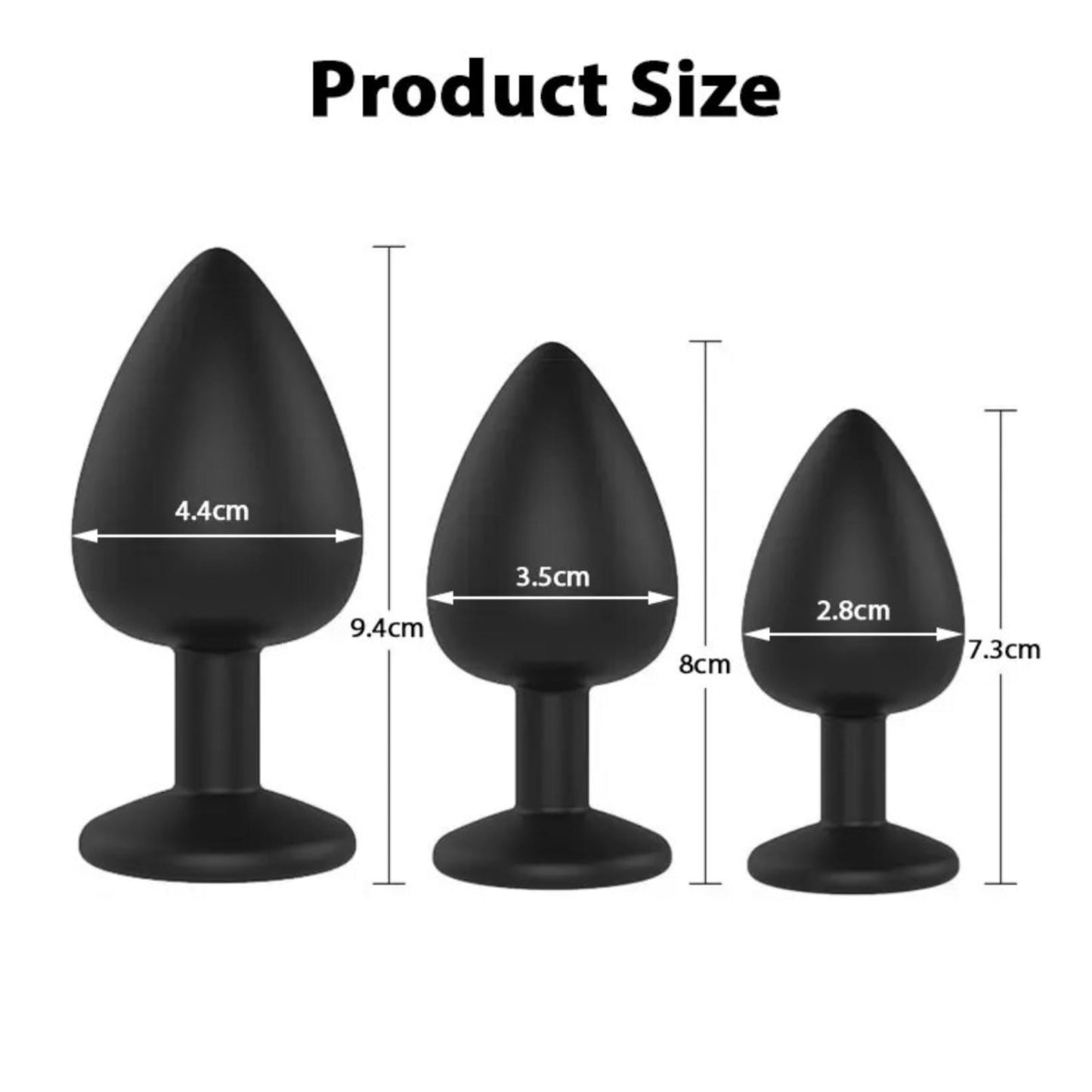 Power Escorts - BR136 -  Sillicone Anal Plug - Diamond King Black - 3-Pack - 7 Colours