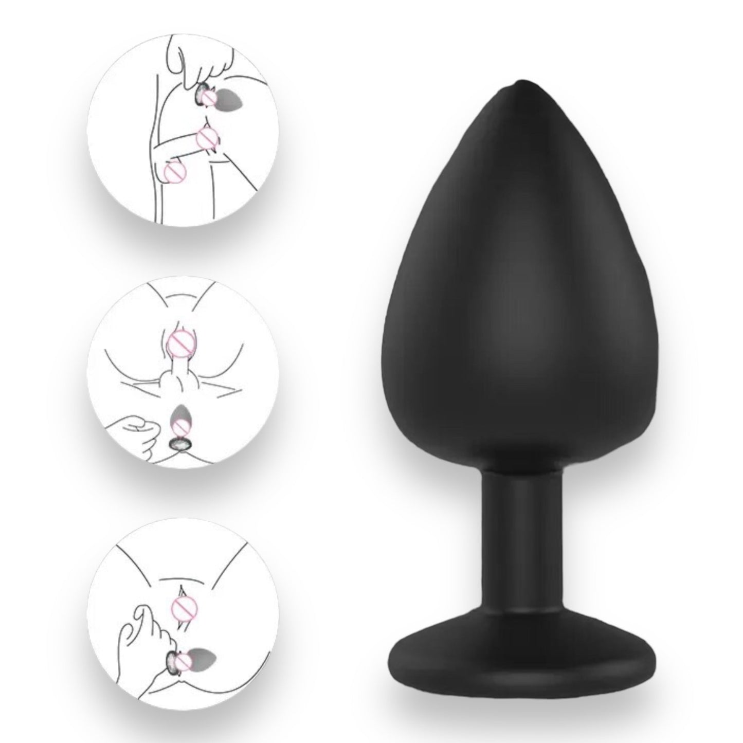 Power Escorts - BR136 -  Sillicone Anal Plug - Diamond King Black - 3-Pack - 7 Colours