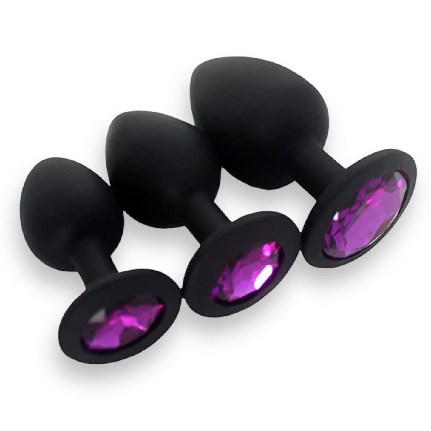 Power Escorts - BR136 -  Sillicone Anal Plug - Diamond King Black - 3-Pack - 7 Colours