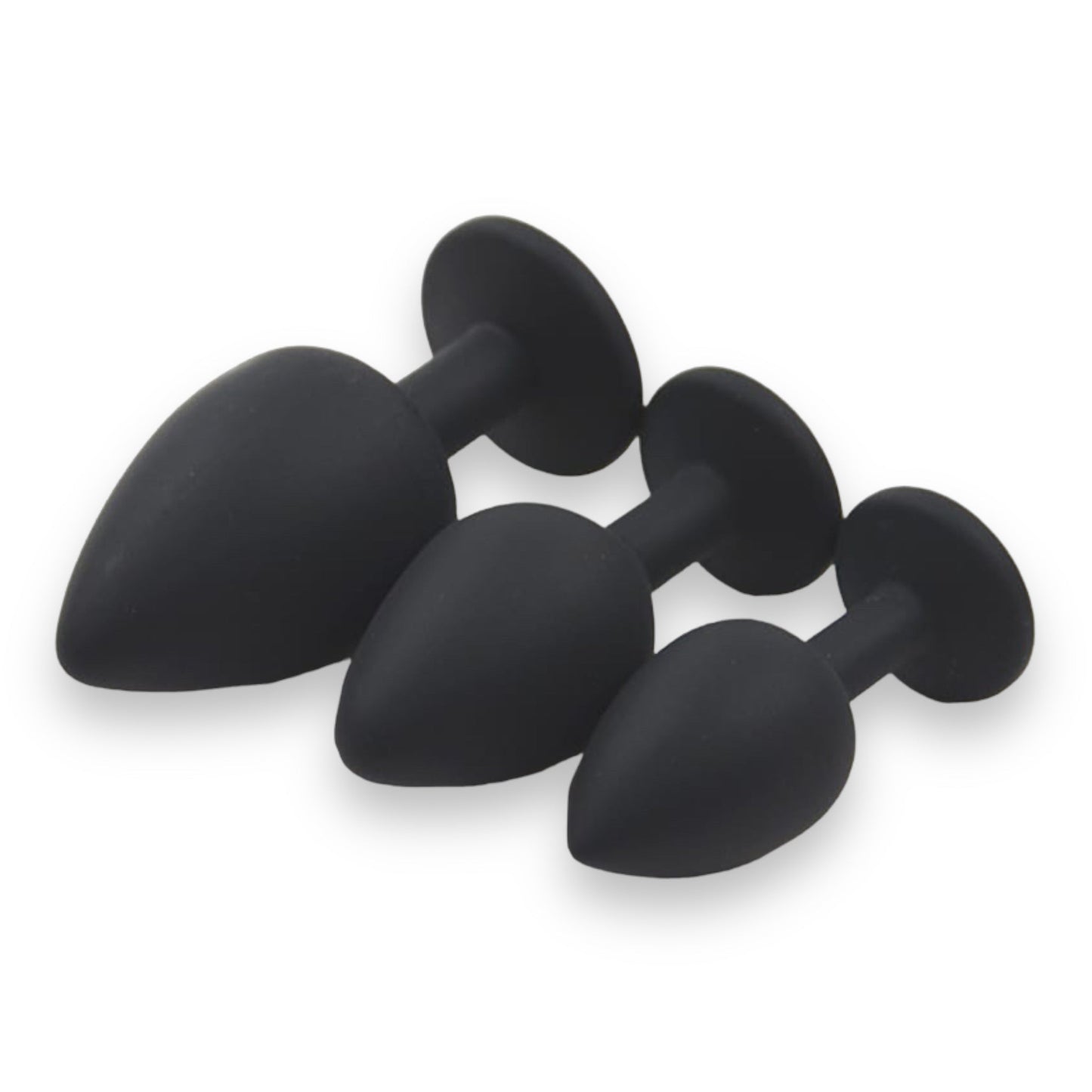 Power Escorts - BR136 -  Sillicone Anal Plug - Diamond King Black - 3-Pack - 7 Colours