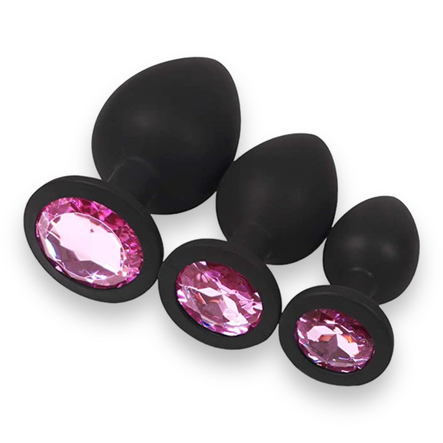 Power Escorts - BR136 -  Sillicone Anal Plug - Diamond King Black - 3-Pack - 7 Colours