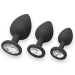 Power Escorts - BR136 -  Sillicone Anal Plug - Diamond King Black - 3-Pack - 7 Colours