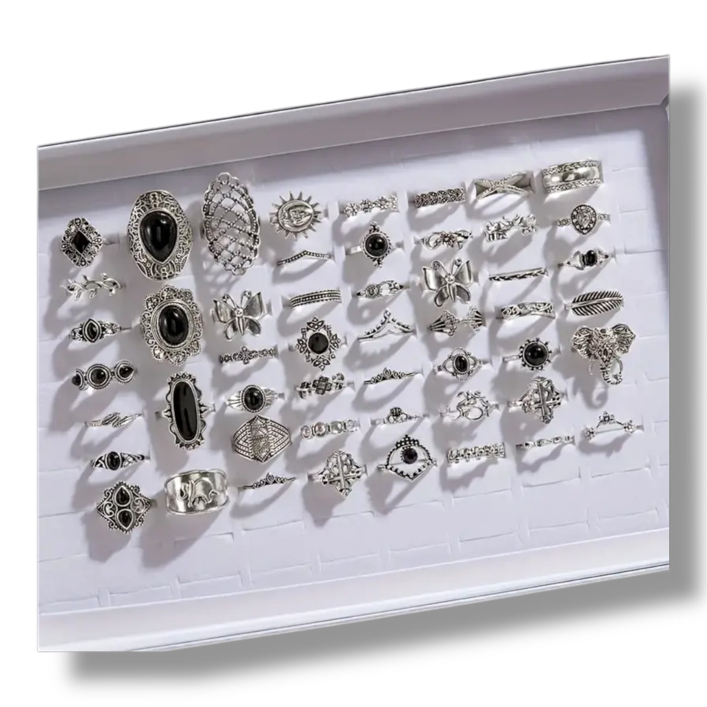 Kinky Pleasure - T172 - Ring Set Exclusive In Luxury Gift Box – 30-Piece Boho Silver & Black Collection