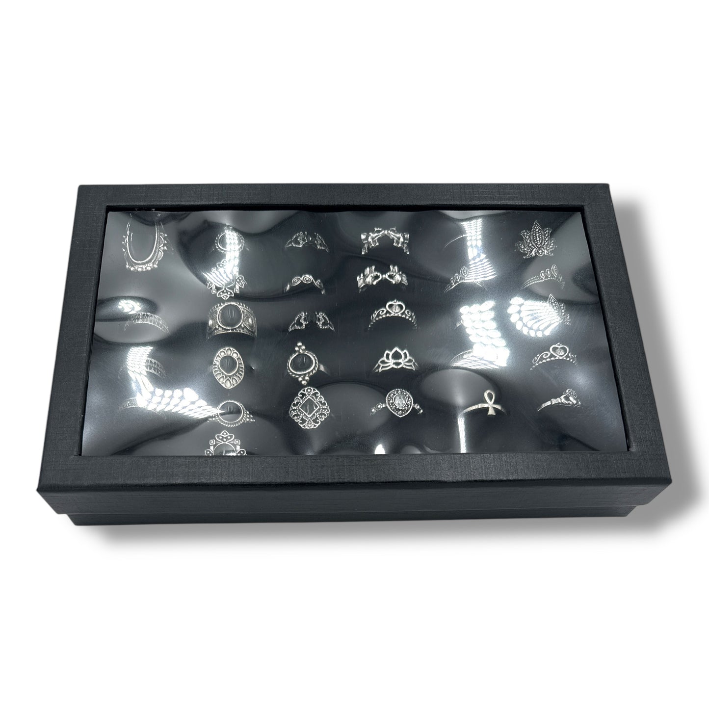 Kinky Pleasure - T172 - Ring Set Exclusive In Luxury Gift Box – 30-Piece Boho Silver & Black Collection