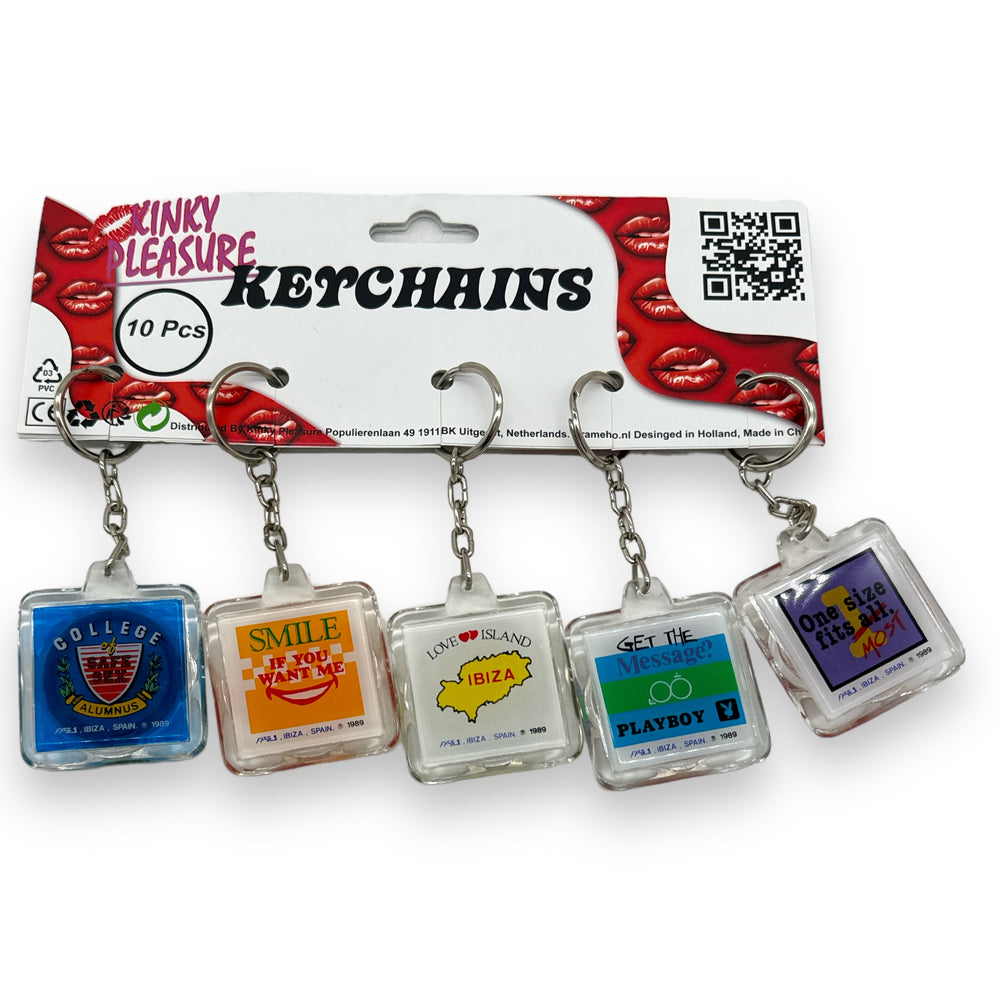 Kinky Pleasure - G014 - Keychain Condoms With Sexy Text - Display - 6 Pieces
