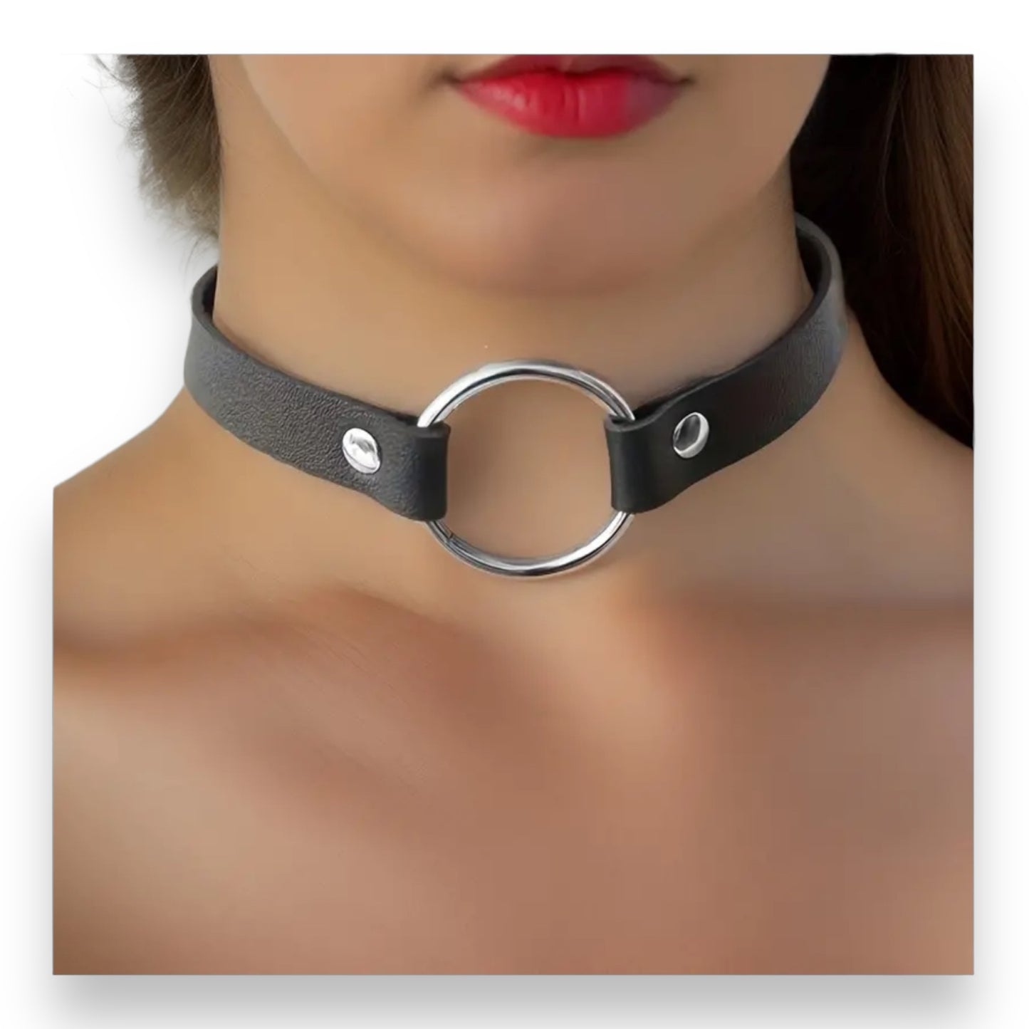 Kinky Pleasure - T079 - Choker With Round Ring - 3 Colours - 40cm