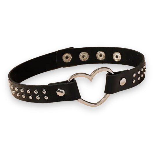 Kinky Pleasure - T082 - Choker With Heart Deluxe With Round Dods