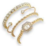 Kinky Pleasure - S022 - Exclusive Diamond 4-Piece Silver & Gold Bracelet Set for Women - 2 Colours