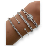 Kinky Pleasure - S022 - Exclusive Diamond 4-Piece Silver & Gold Bracelet Set for Women - 2 Colours