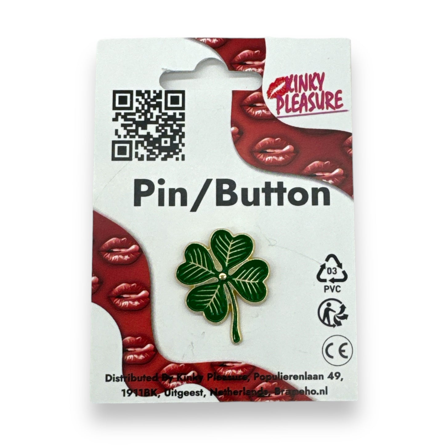 Kinky Pleasure - T061 - Badge Pin/Button Lucky Flower - Green