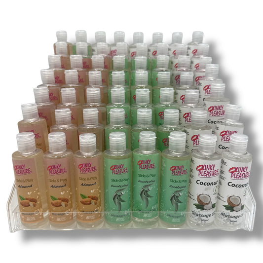 Kinky Pleasure - Display – KP Massage Oil – 100ml – Coconut, Almond, Eucalyptus – 56 Pieces