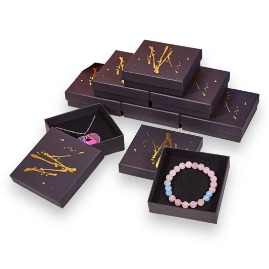 Kinky Pleasure - T048 - Elegant Black Jewelry Box with Gold Splash Accent - 9.15 x 9.15 x 2.9 cm