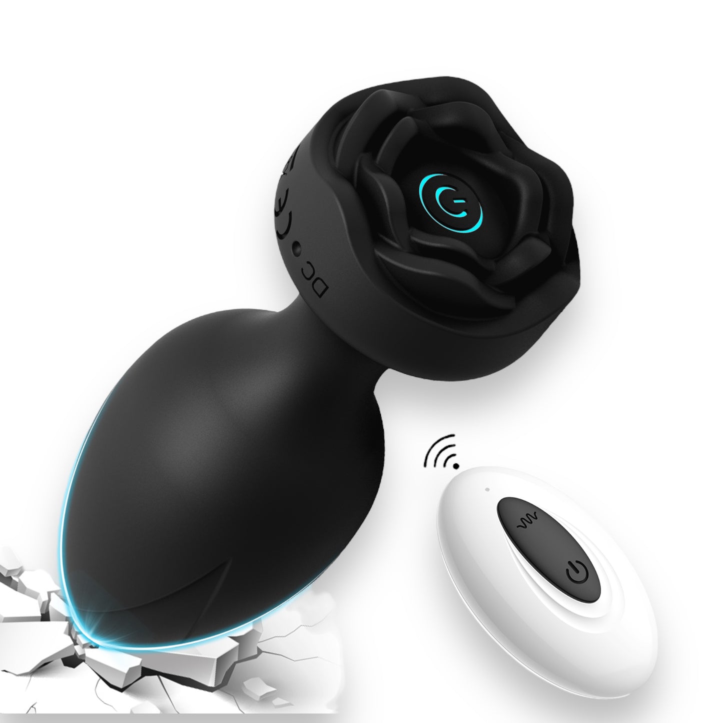 Power Escorts - BR313 - Princess Plug -  Remote Rose Design Plug - USB Rechargeable - 10 Functions - Black