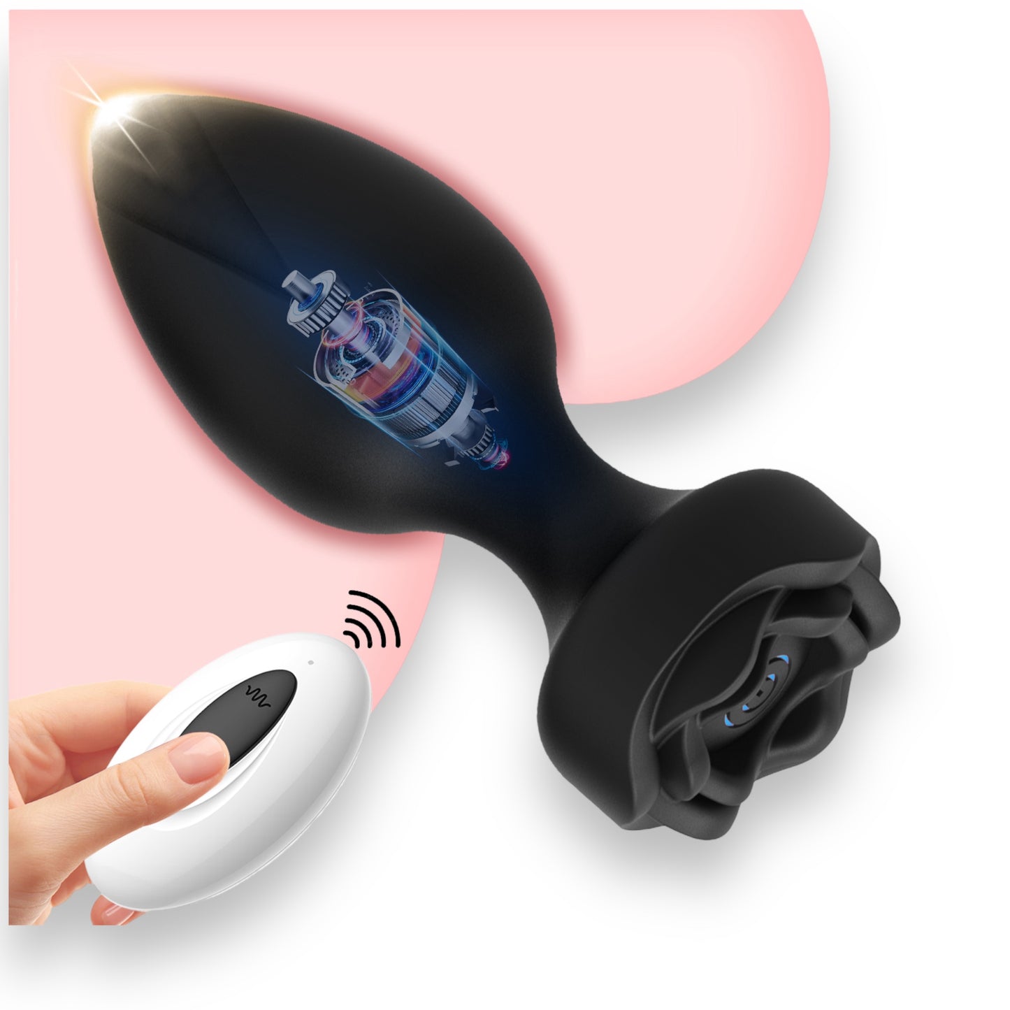 Power Escorts - BR313 - Princess Plug -  Remote Rose Design Plug - USB Rechargeable - 10 Functions - Black