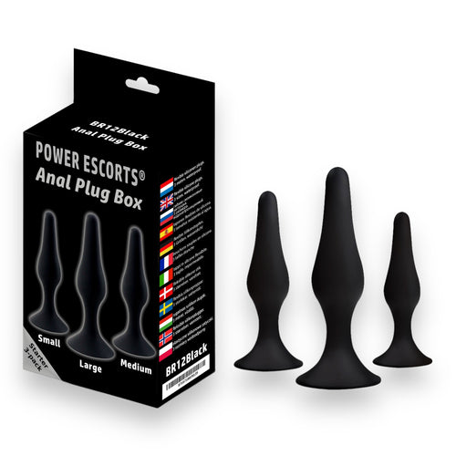 Power Escorts - BR12 - Silicone Anal Plug - 3 Pack Set - Strong Suction Cup
