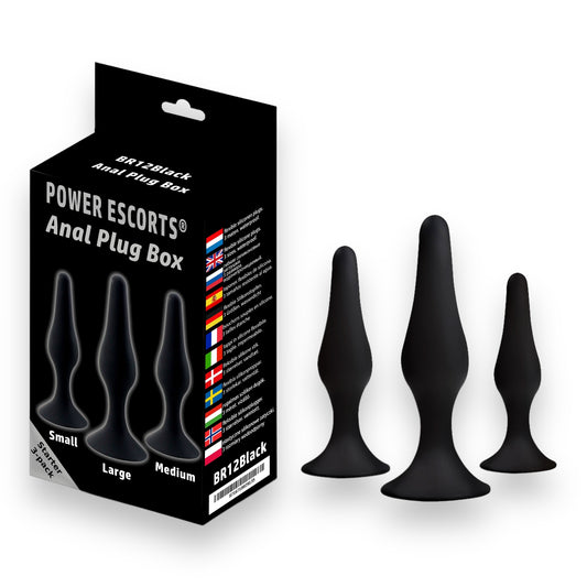 Power Escorts - BR12 - Silicone Anal Plug - 3 Pack Set - Strong Suction Cup