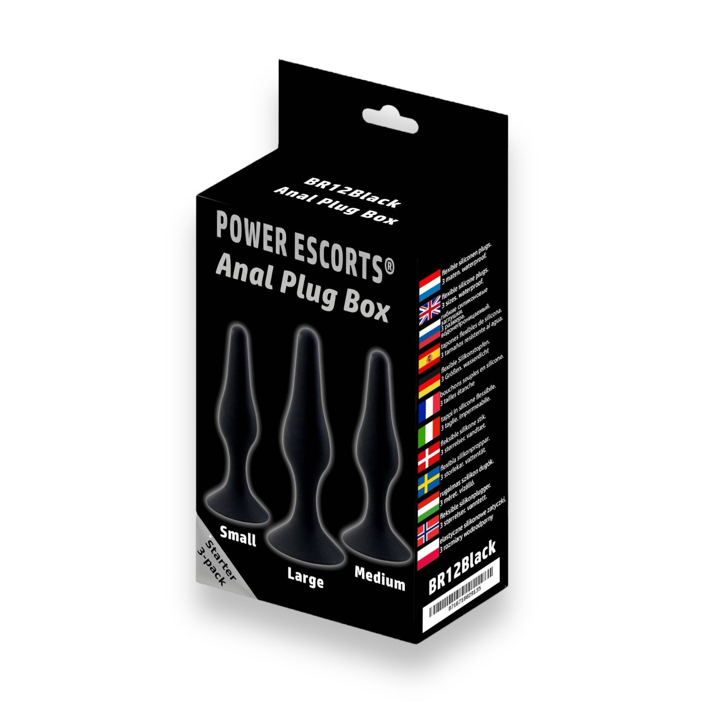 Power Escorts - BR12 - Silicone Anal Plug - 3 Pack Set - Strong Suction Cup