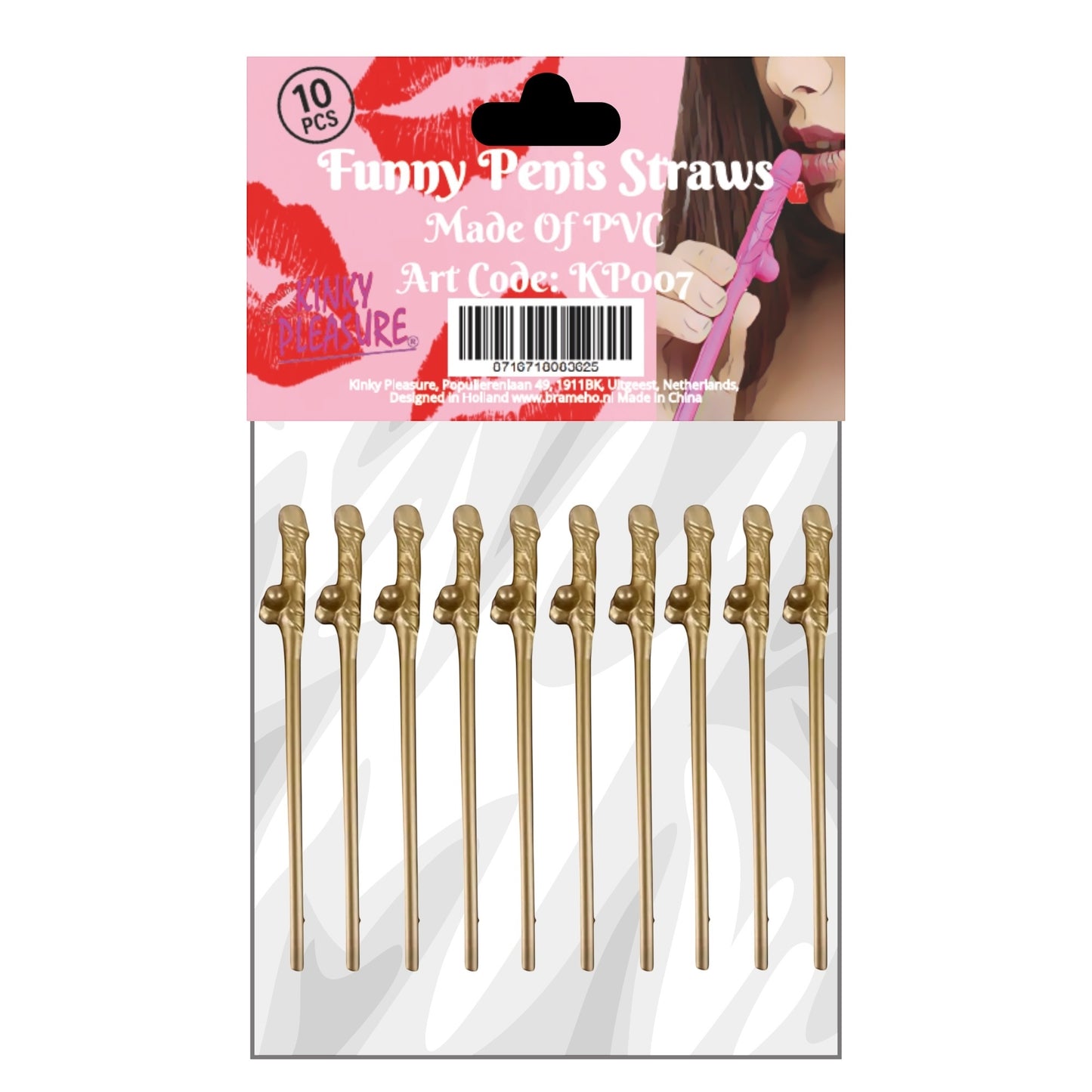 Kinky Pleasure - KP007 - Penis Straws - 10pcs - Gold - New Package