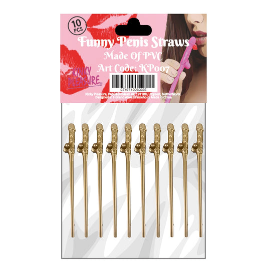 Kinky Pleasure - KP007 - Penis Straws - 10pcs - Gold - New Package
